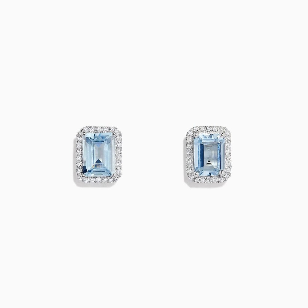 EFFY 14K White Gold Aquamarine and Diamond Earrings